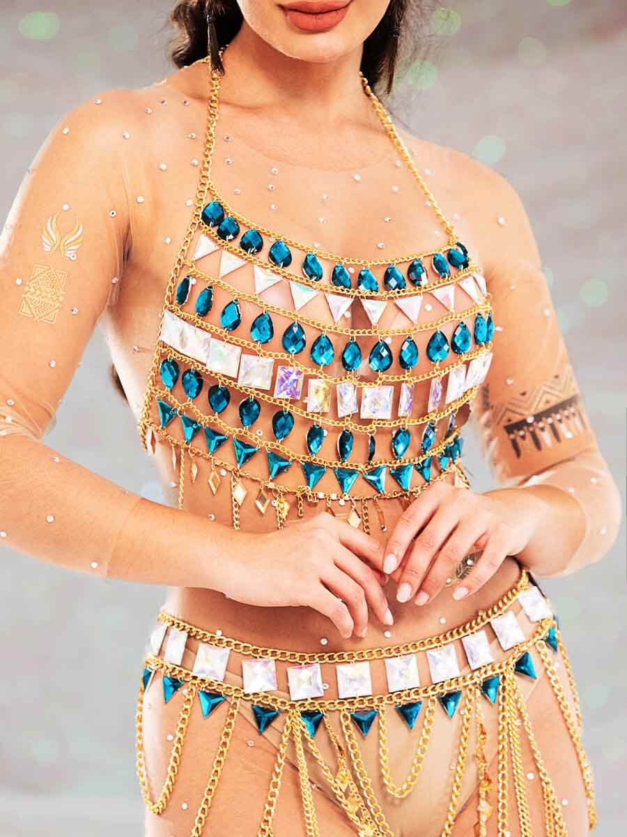 Rhinestone Top and Skirt Set - Metal Chain Crystal Set - Image 7