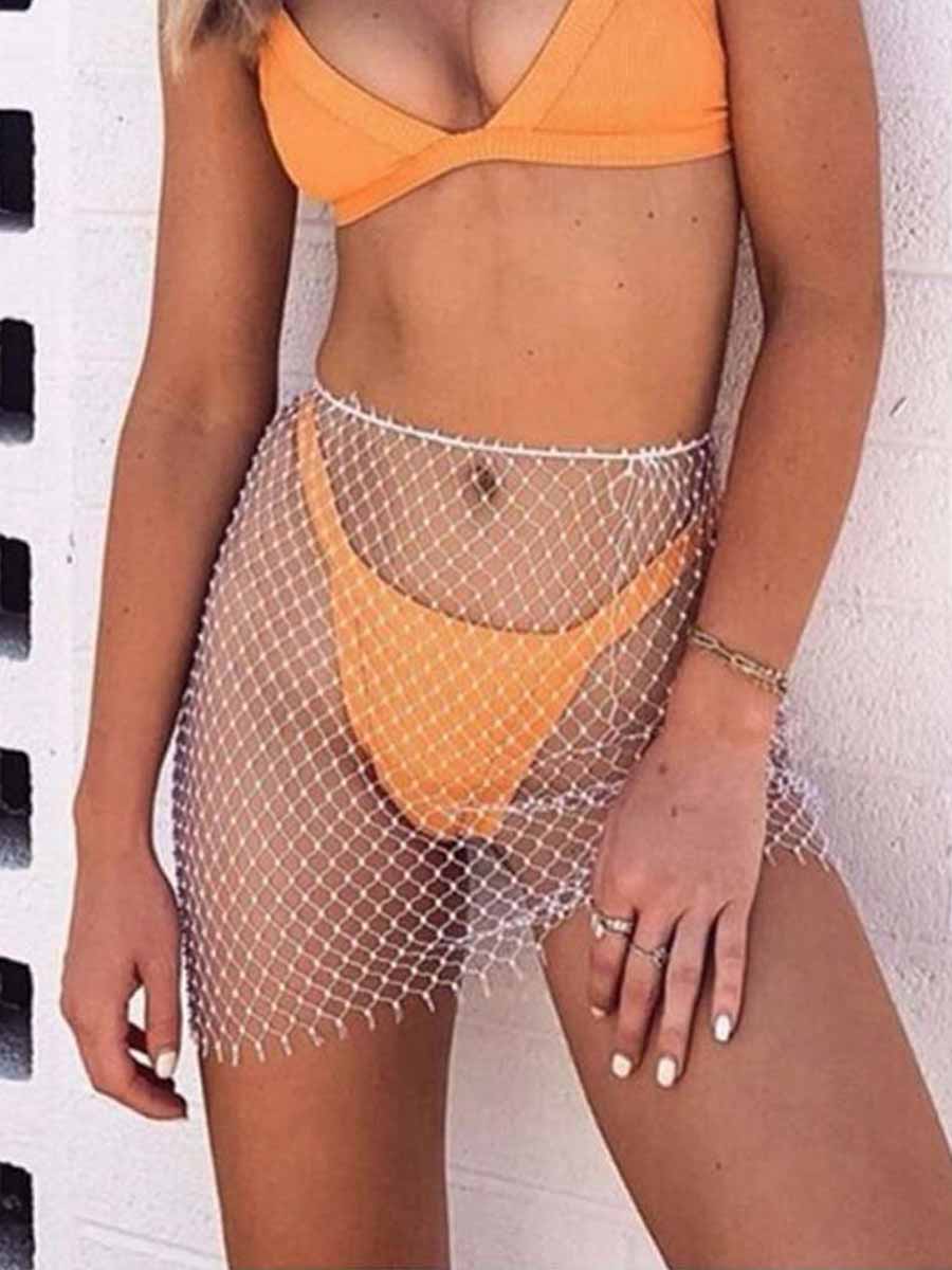 Rhinestone White Mesh Skirt - Image 2