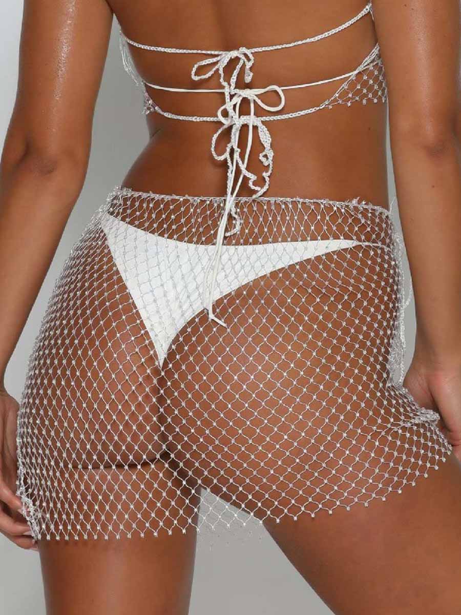 Rhinestone White Mesh Skirt - Image 5
