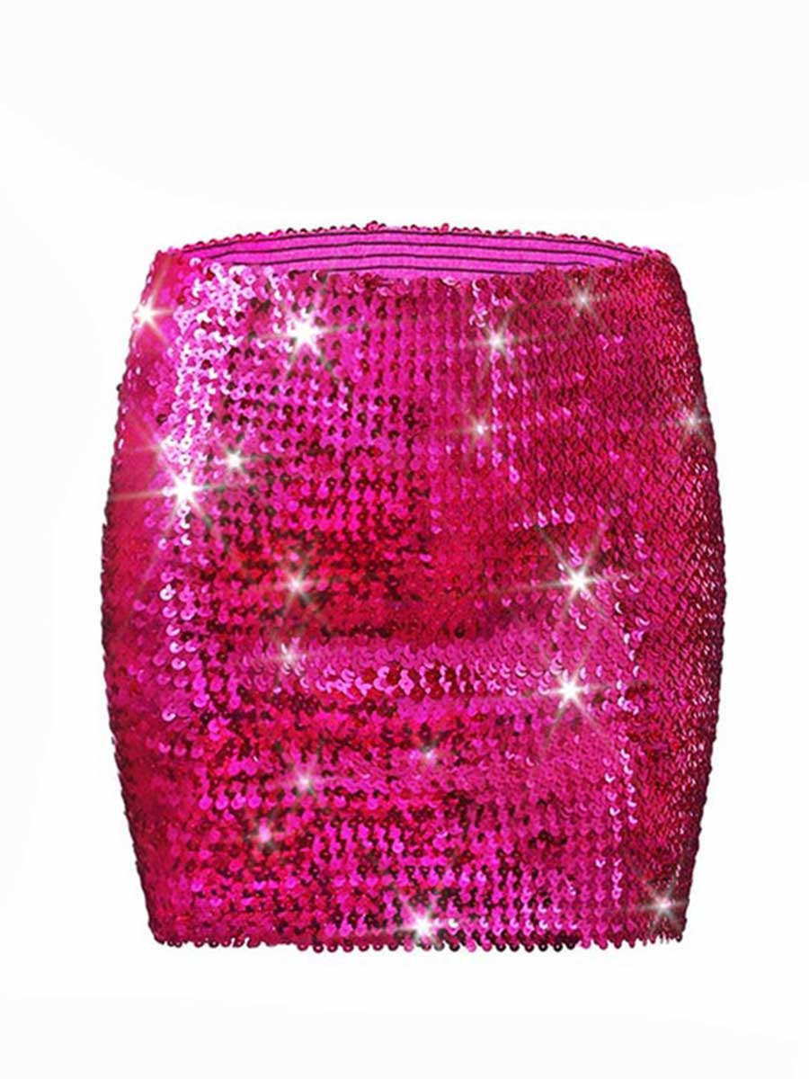 Rose Pink Glitter Tight Mini Skirt - Image 2