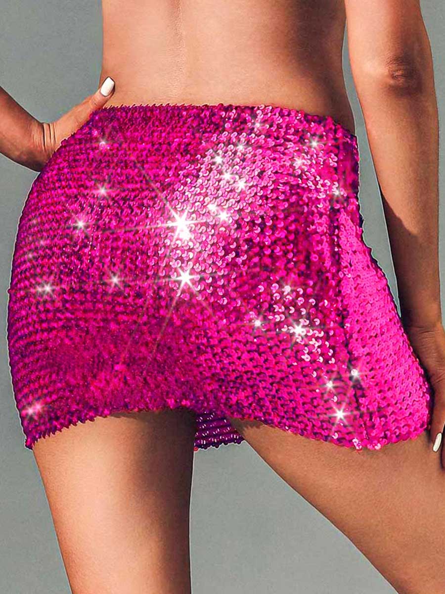Rose Pink Glitter Tight Mini Skirt - Image 5