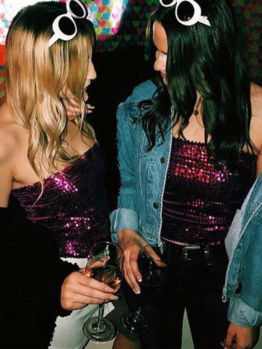 Rose Red Sequin Tube Top - Image 7