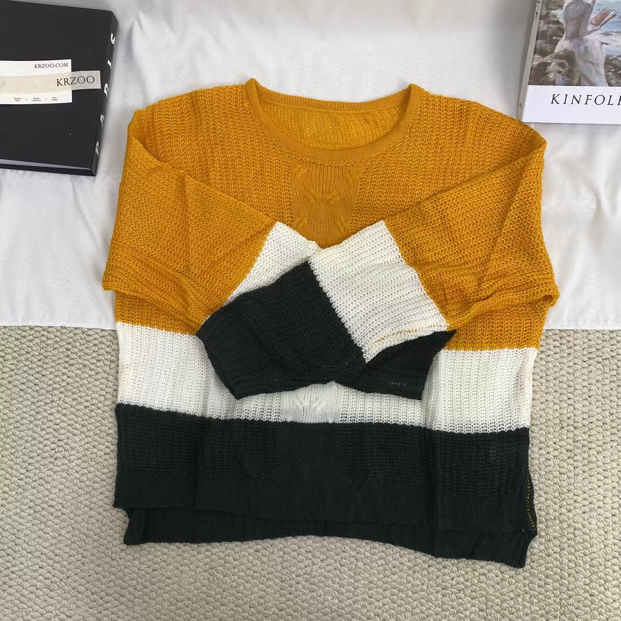 Round-Neck Color-Block Knitted Sweater - Image 2