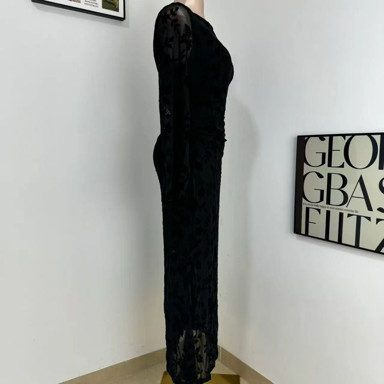 Round-Neck Printed Long-Sleeve Dress - Image 2