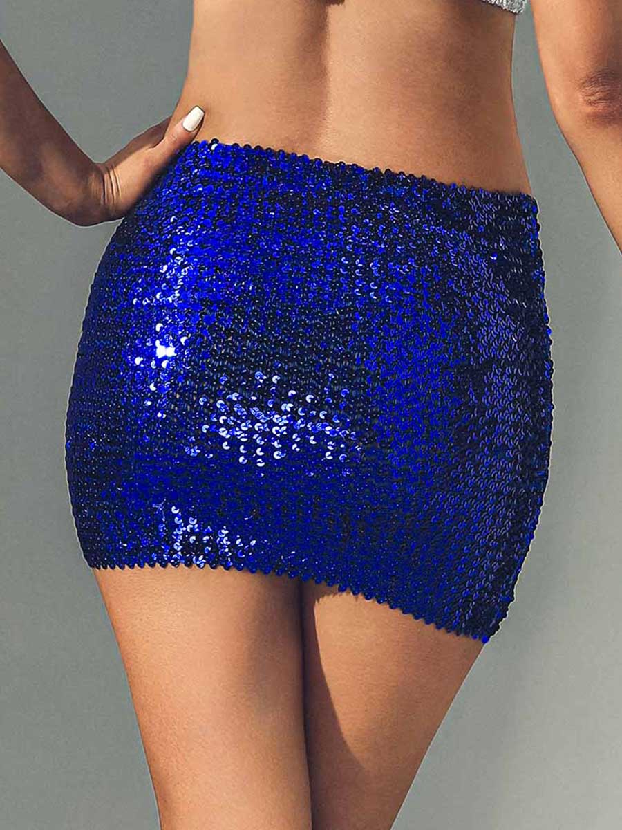 Royal Blue Glitter Bodycon Mini Skirt - Image 3
