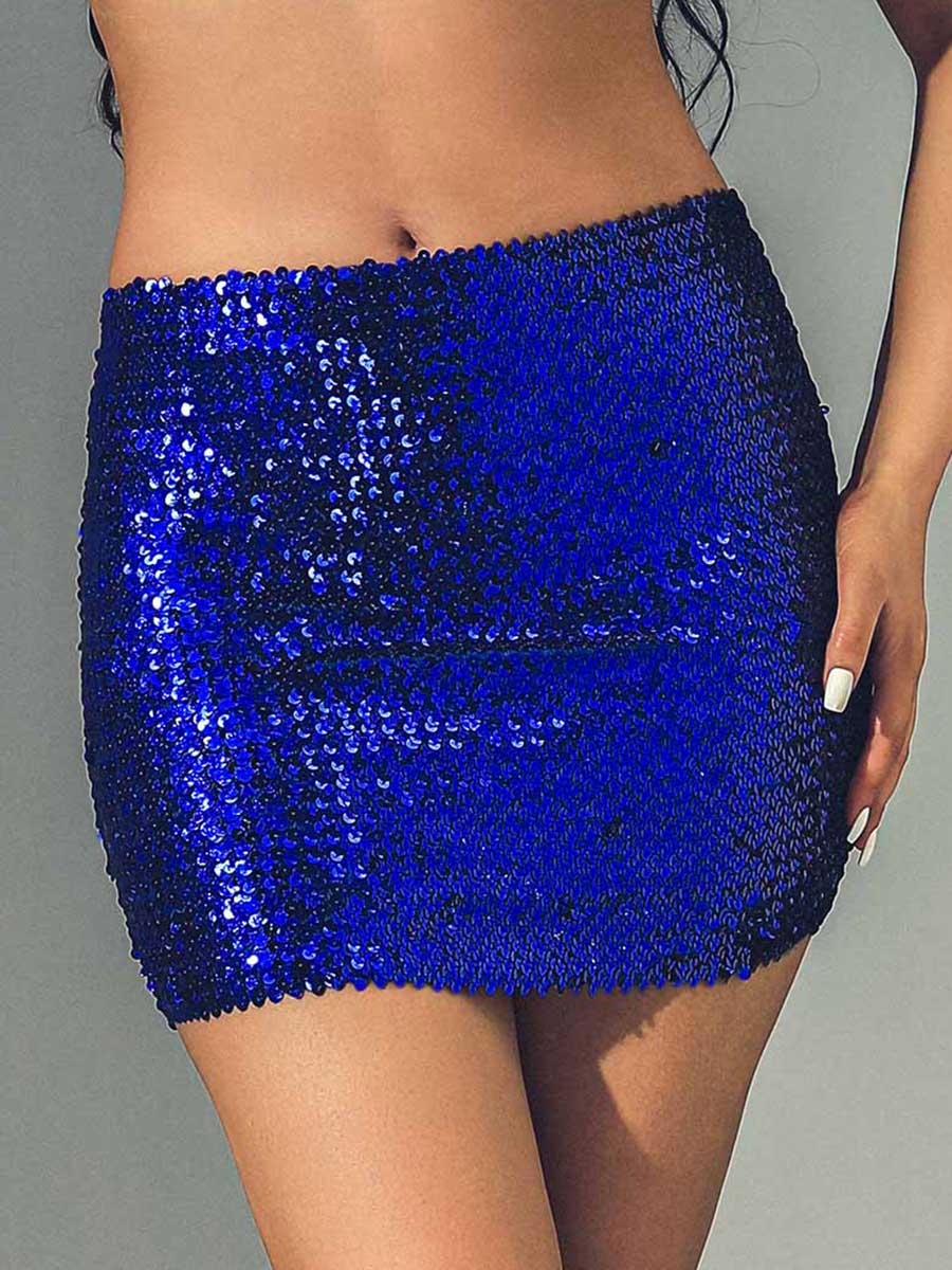 Royal Blue Glitter Bodycon Mini Skirt - Image 4