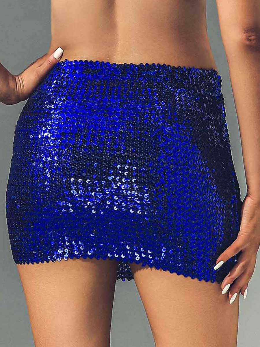 Royal Blue Glitter Bodycon Mini Skirt - Image 5