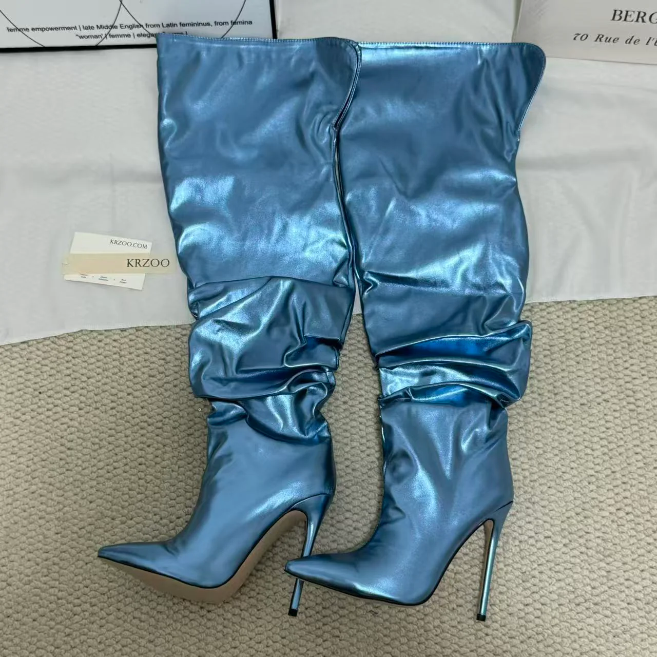 Ruched Pointed-Toe Over-the-Knee Boots