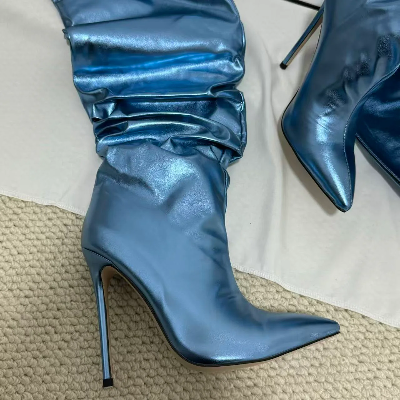 Ruched Pointed-Toe Over-the-Knee Boots - Image 6