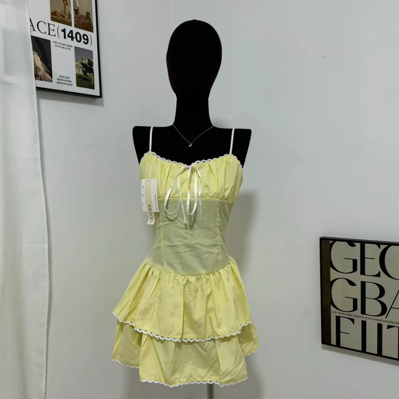 Ruffled Voluminous Polka-Dot Spaghetti-Strap Dress