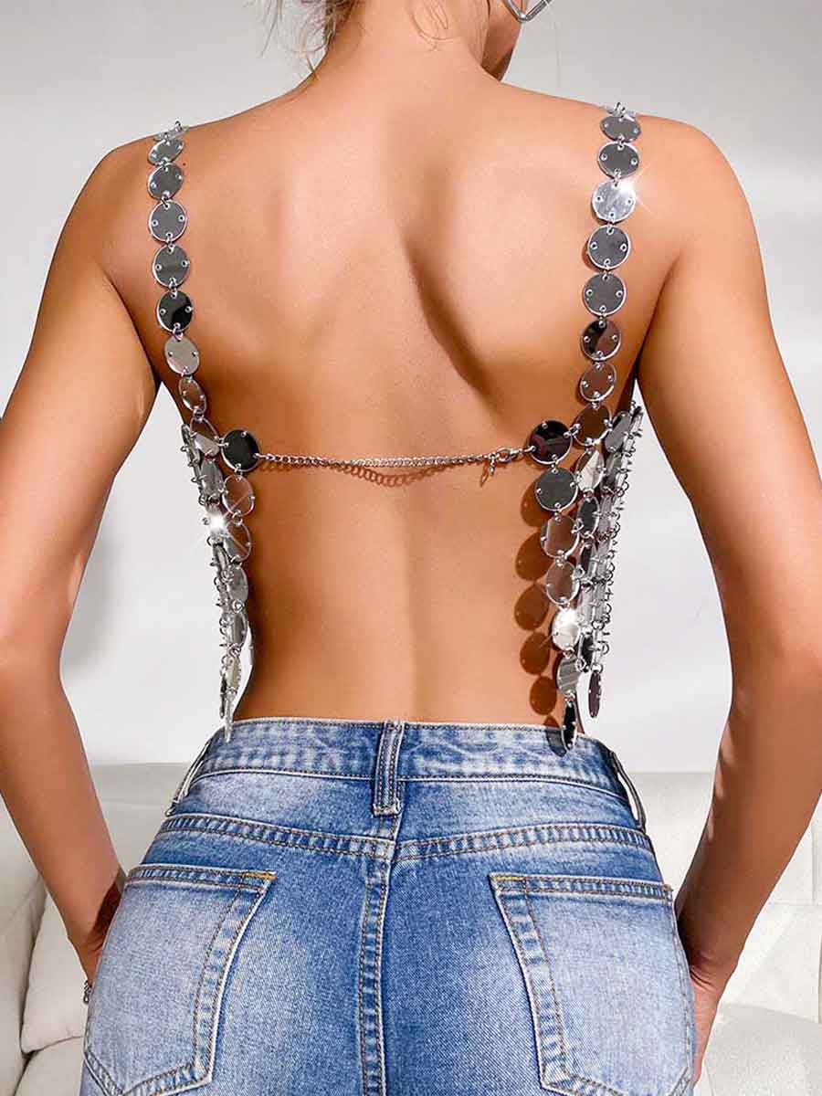 Sequin Bra Silver - Sparkly Large Round Camisole Top - Image 2