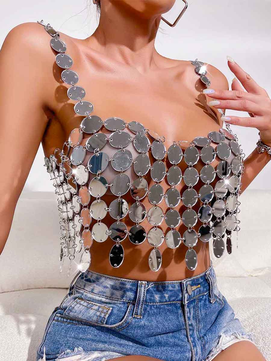 Sequin Bra Silver - Sparkly Large Round Camisole Top - Image 6
