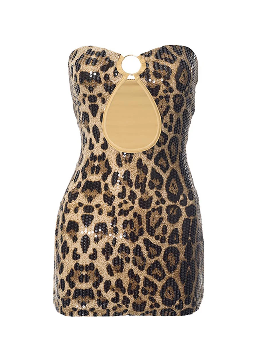 Sequin Leopard Print Strapless Bodycon Mini Dress - Image 5