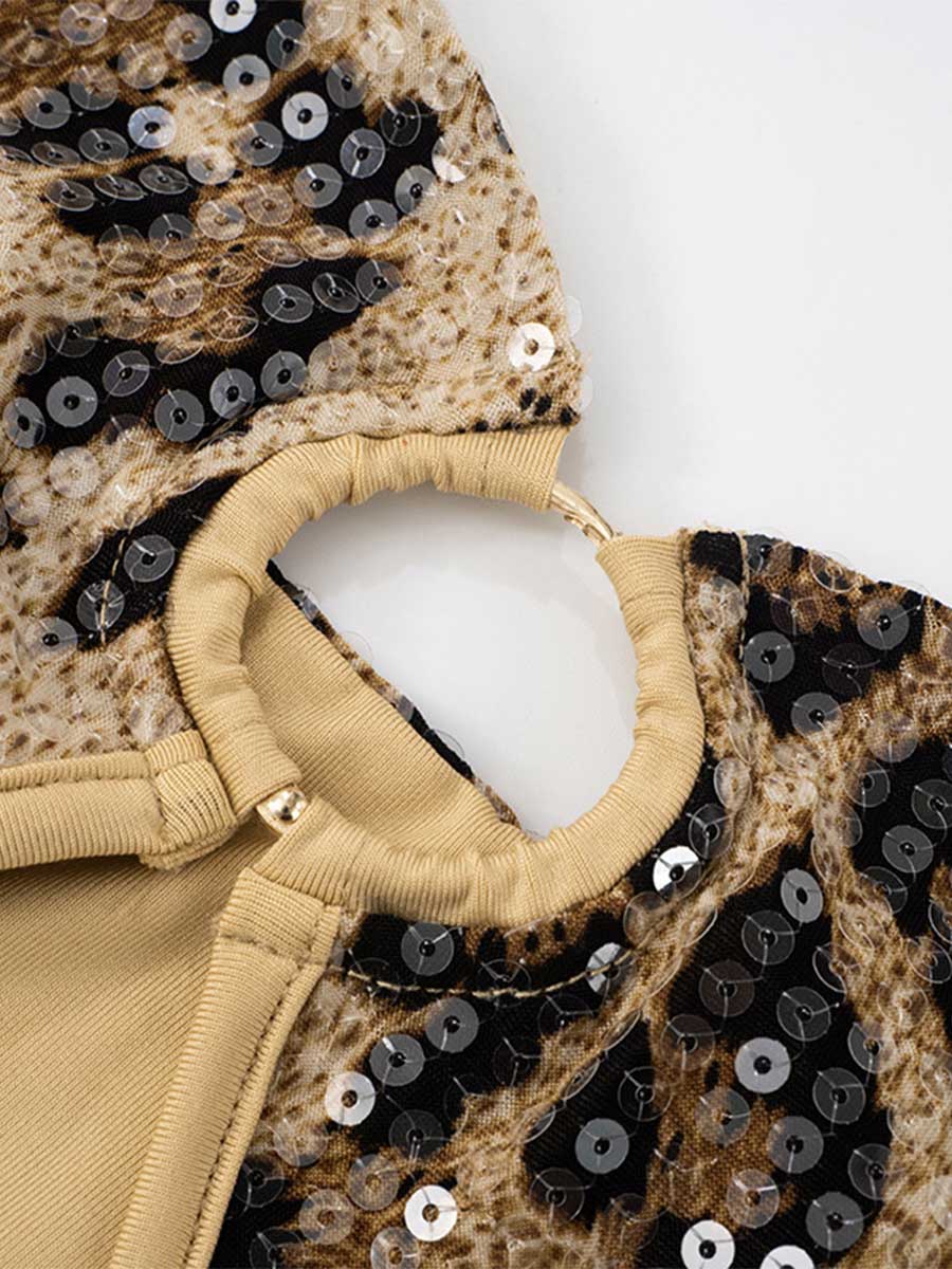 Sequin Leopard Print Strapless Bodycon Mini Dress - Image 6
