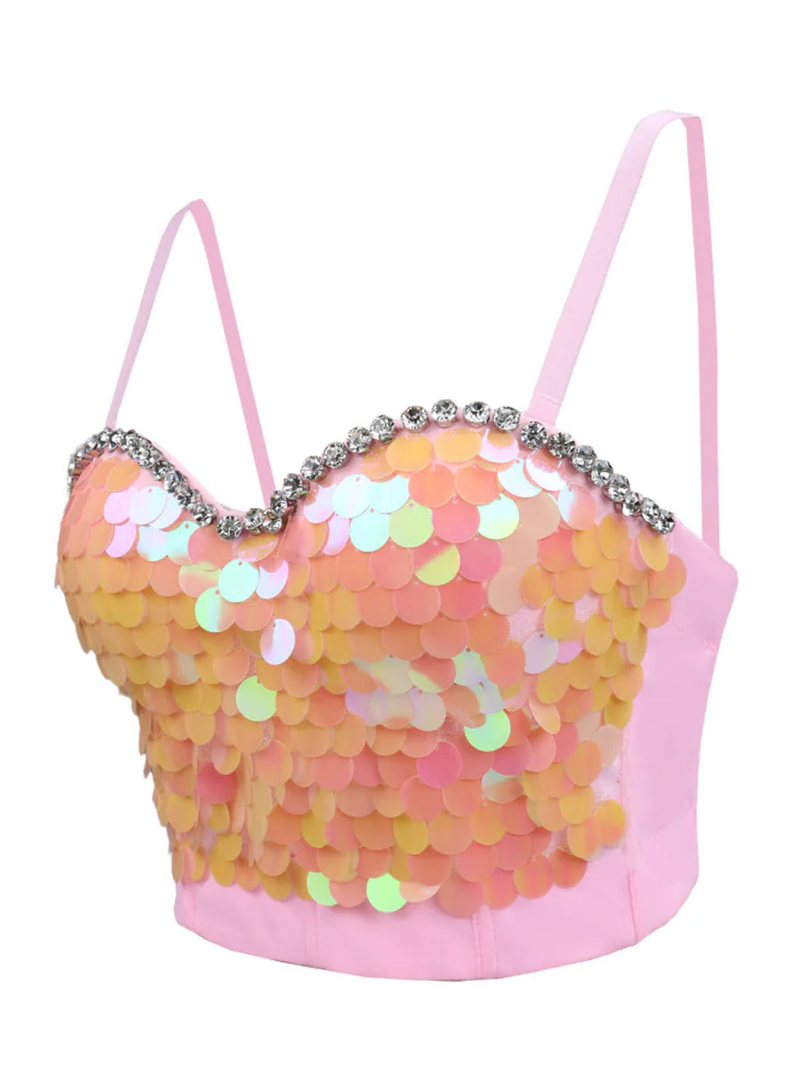 Sequin Rhinestone Corset Top with Adjustable Straps - Image 5