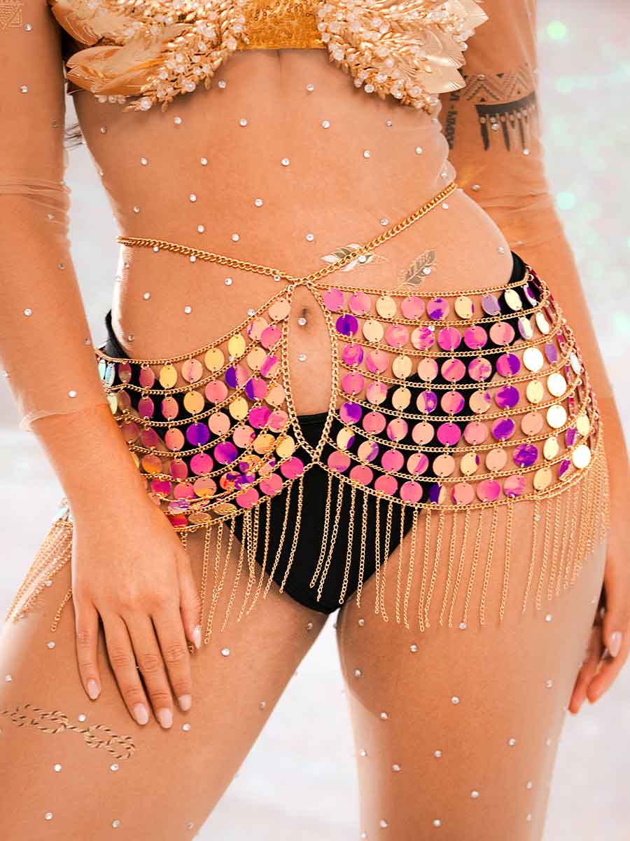 Sequin Tassel Skirt - Metal Chain Shiny Fringe Skirt - Image 4
