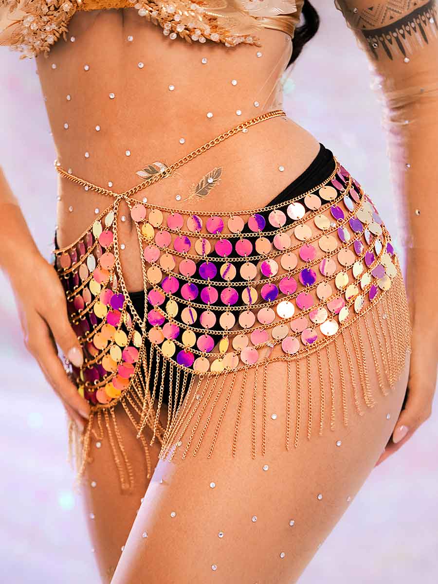 Sequin Tassel Skirt - Metal Chain Shiny Fringe Skirt - Image 7