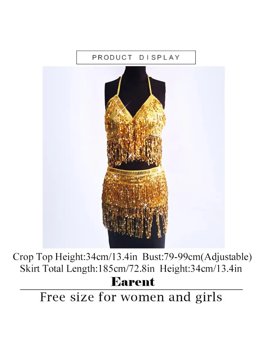 Sequin Tassel Two Piece Sets - Bra Top & Mini Skirt - Image 2