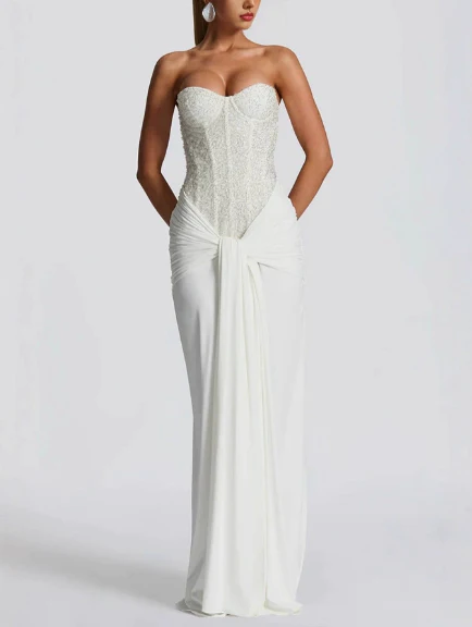 Strapless High-Waisted Fitted Tie-Up Dress