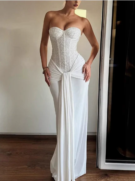 Strapless High-Waisted Fitted Tie-Up Dress - Image 2