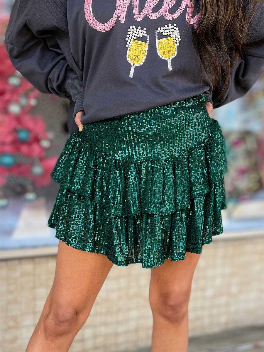 Sexy Solid Sequin Pleated Skirt - Image 9