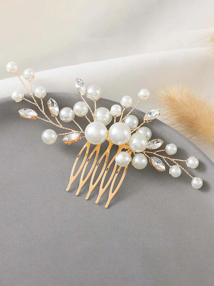Shining Rhinestone Pearl Hair Side Comb