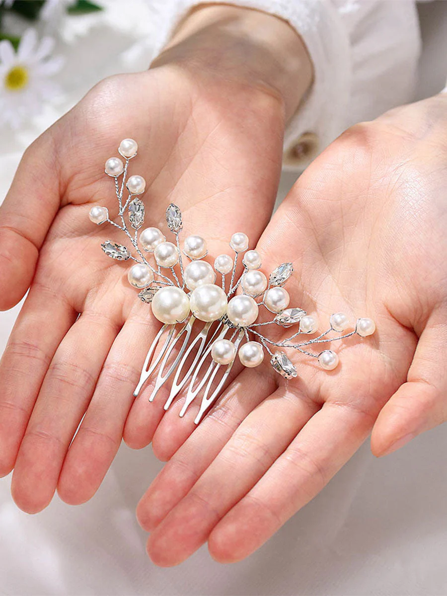 Shining Rhinestone Pearl Hair Side Comb - Image 6