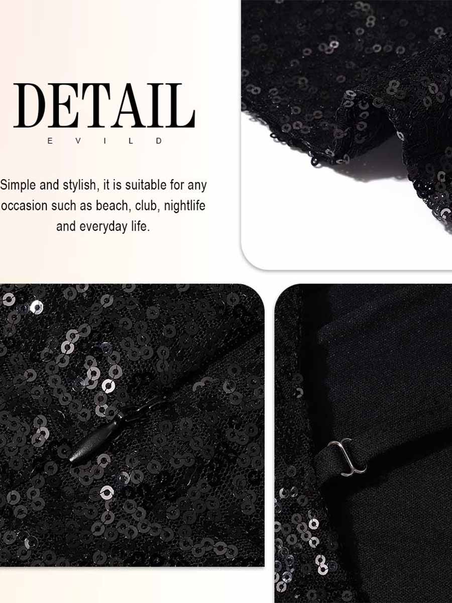 Shiny Black Slip Mini Dress - Image 3
