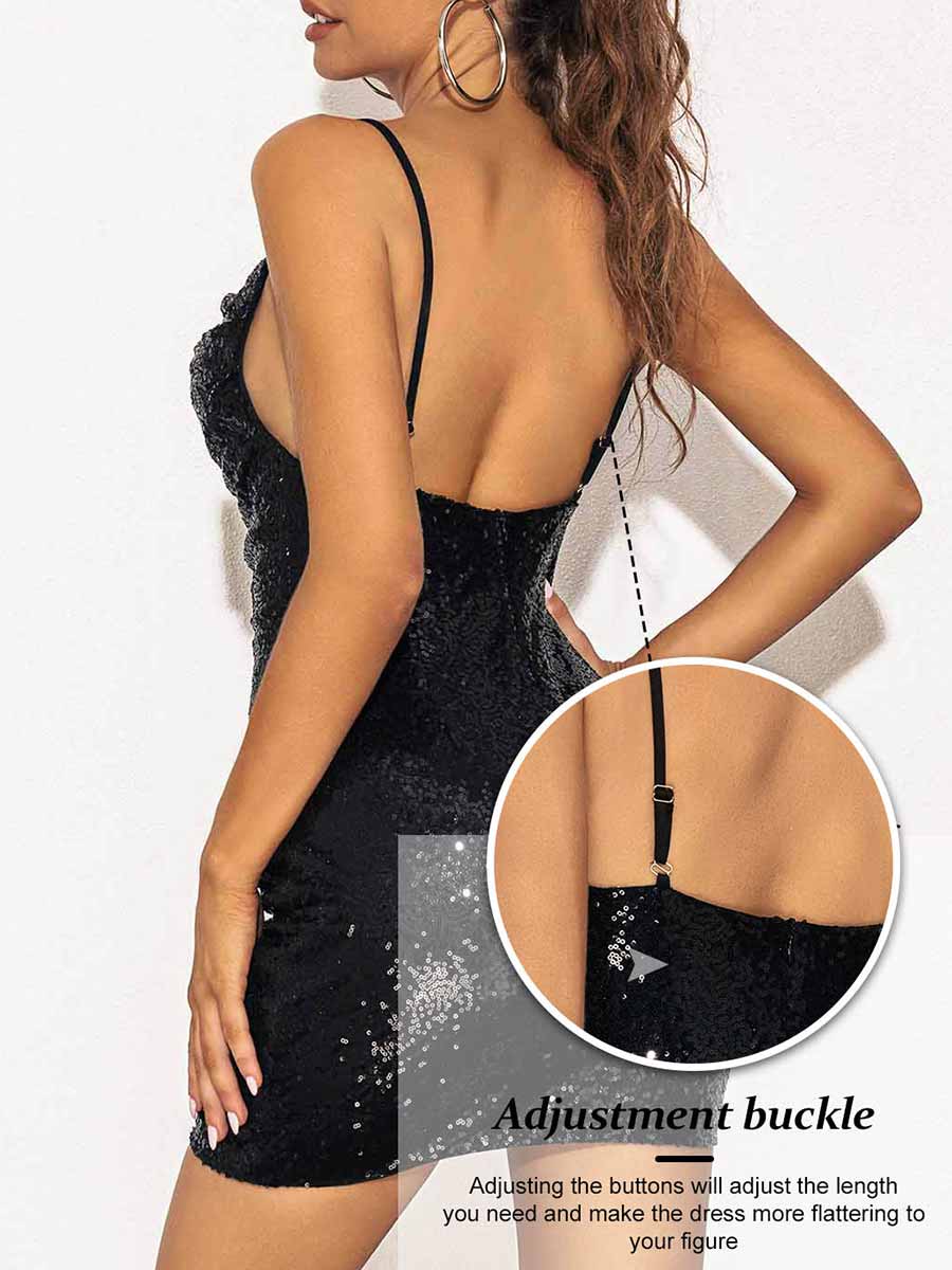 Shiny Black Slip Mini Dress - Image 6