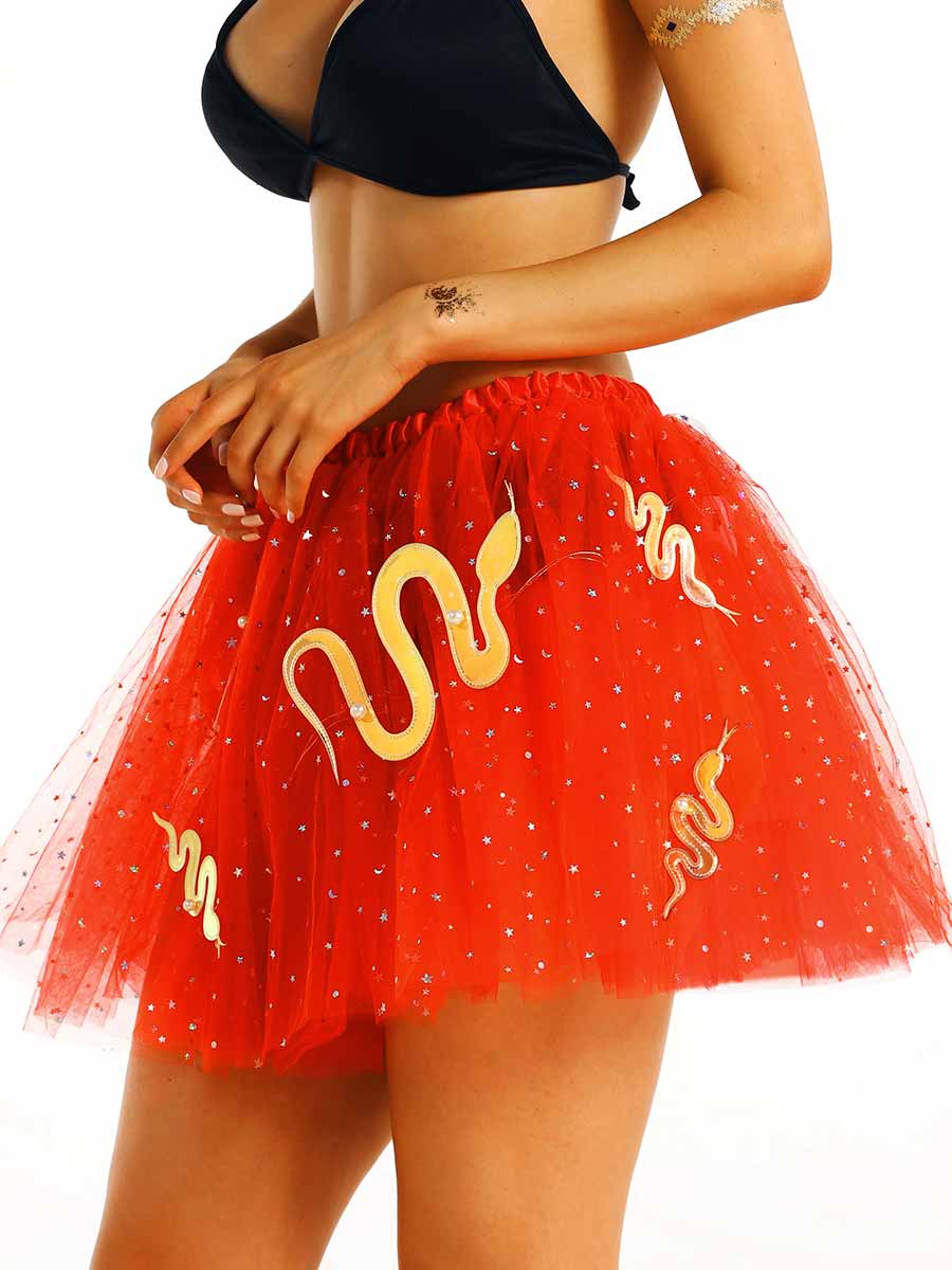 Shiny LED Red Puffy Tulle Skirt - Image 2