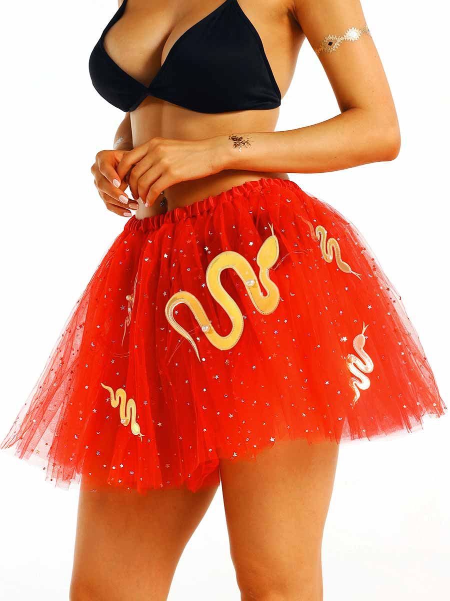 Shiny LED Red Puffy Tulle Skirt - Image 5