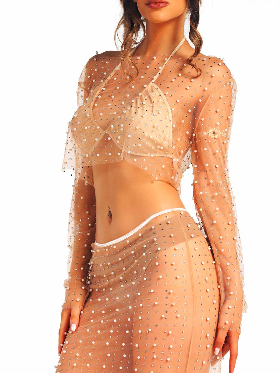 Short Pearl Rhinestone Transparent Top - Image 6