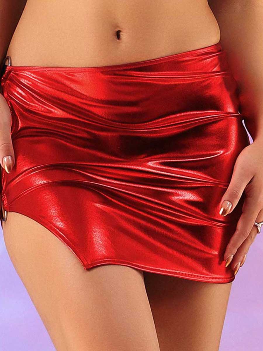 Side Hollow Red Reflective Mini Skirt - Image 2