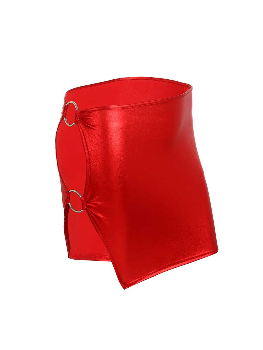 Side Hollow Red Reflective Mini Skirt - Image 3