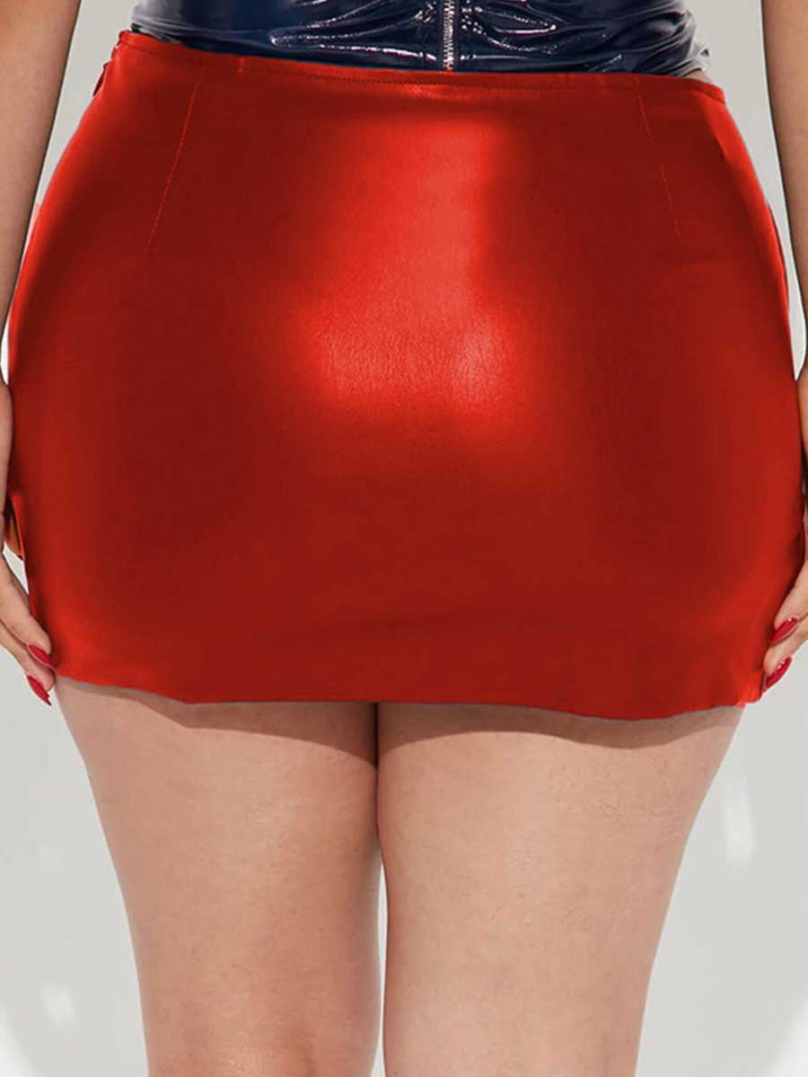 Side Hollow Red Reflective Mini Skirt - Image 7
