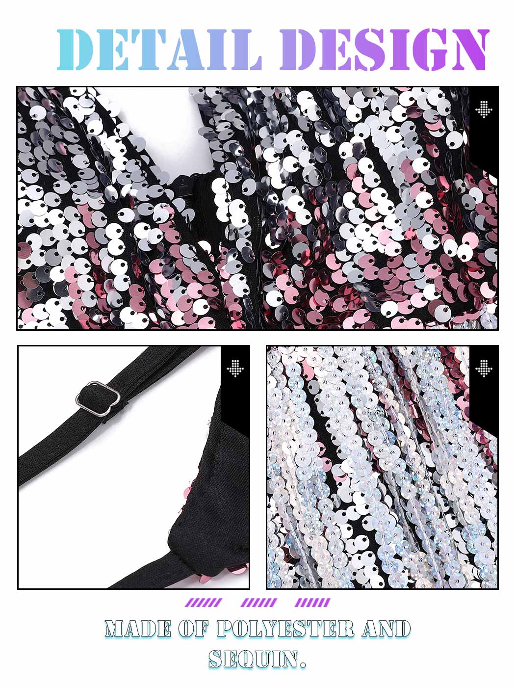 Silver and Pink Sequin Fringe Bodysuit - Image 5