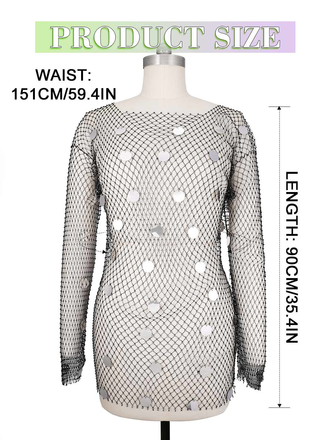 Silver Disc Black Mesh Crystal Dress - Image 3