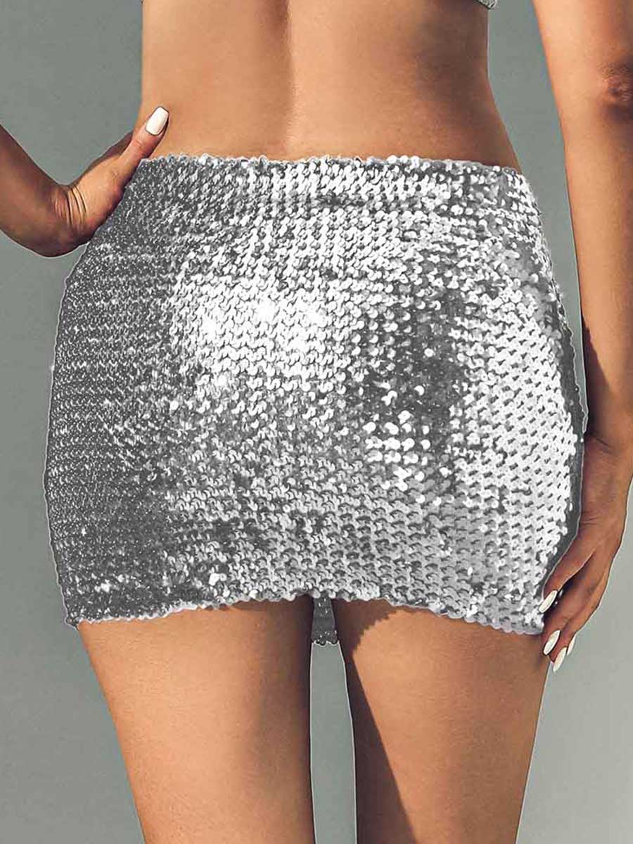 Silver Glitter Bodycon Miniskirt - Image 4