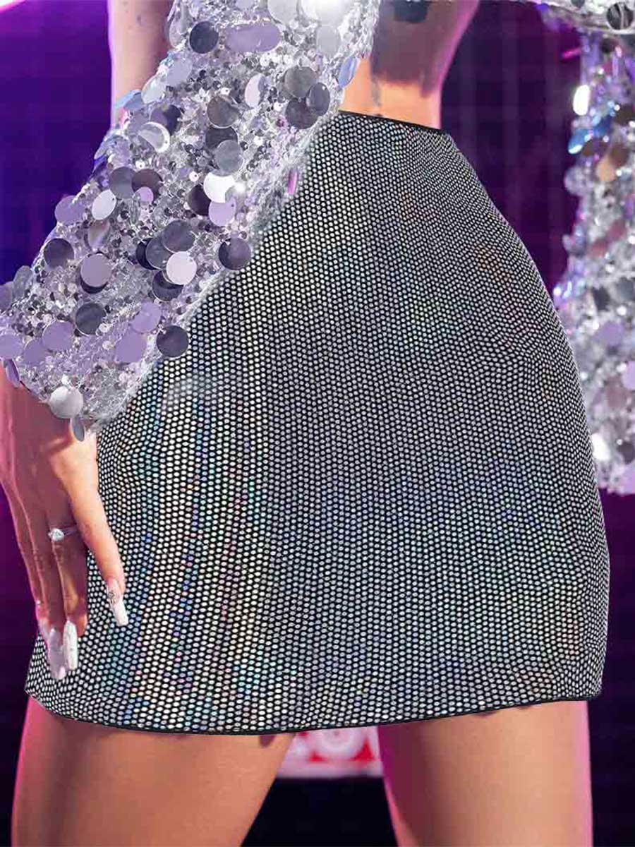 Silver-Gray Glitter Mini Skirt - Image 3