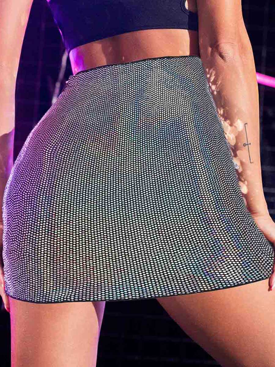Silver-Gray Glitter Mini Skirt - Image 5