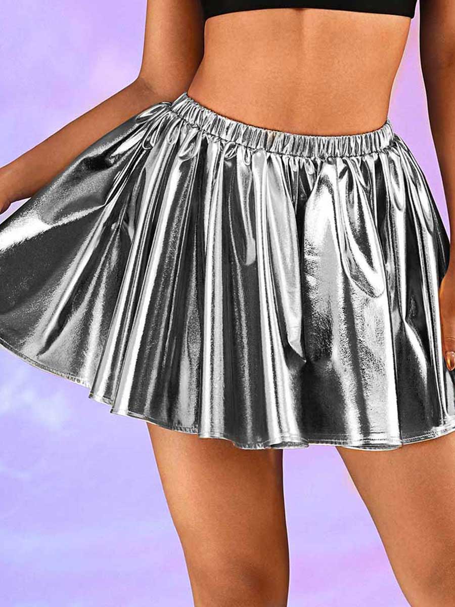 Silver-Gray Metallic Mini Skirt - Image 2