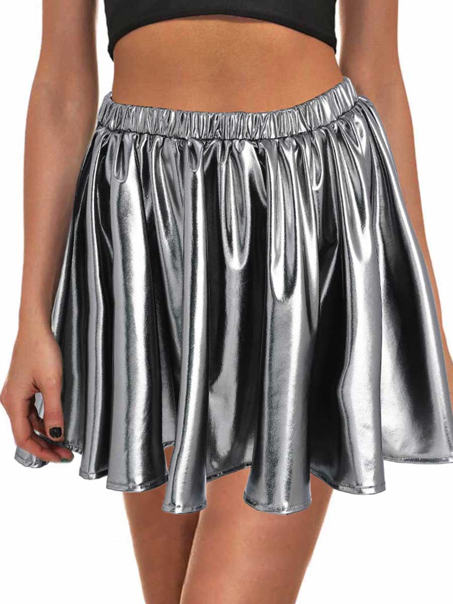 Silver-Gray Metallic Mini Skirt - Image 3