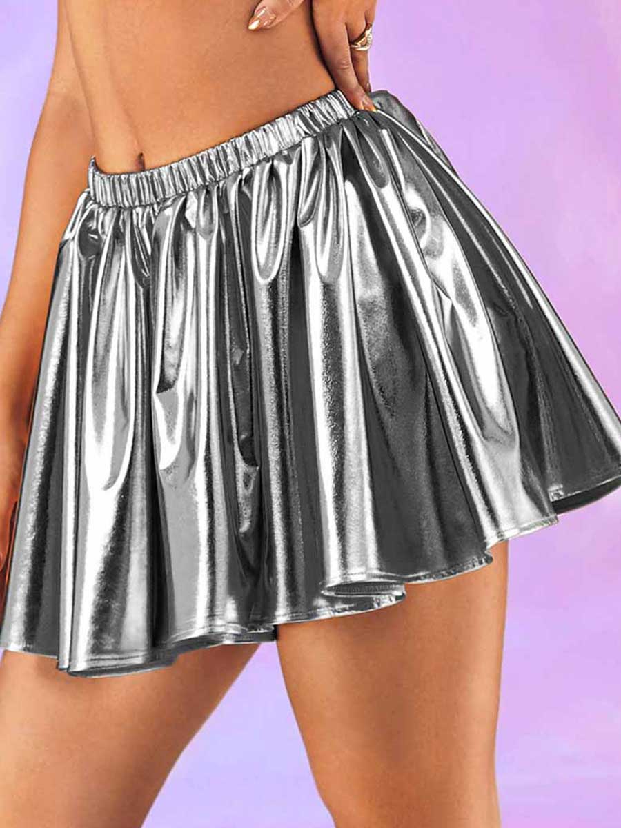 Silver-Gray Metallic Mini Skirt - Image 4