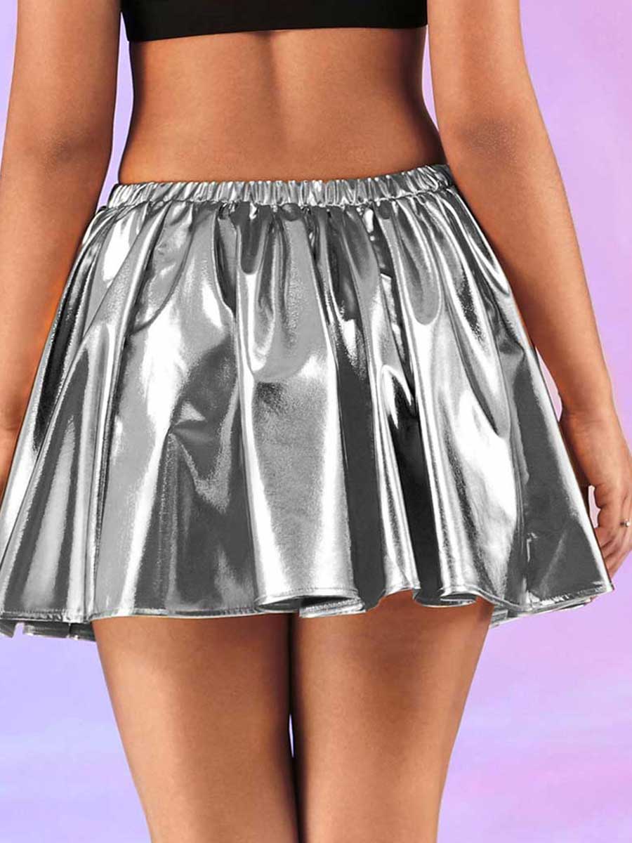 Silver-Gray Metallic Mini Skirt - Image 5