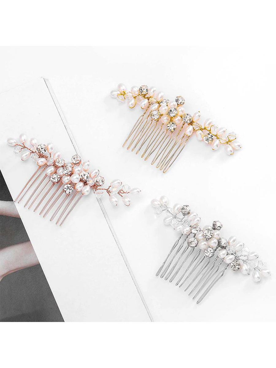 Silver Hair Comb with Pearls and Rhinestones - Image 2