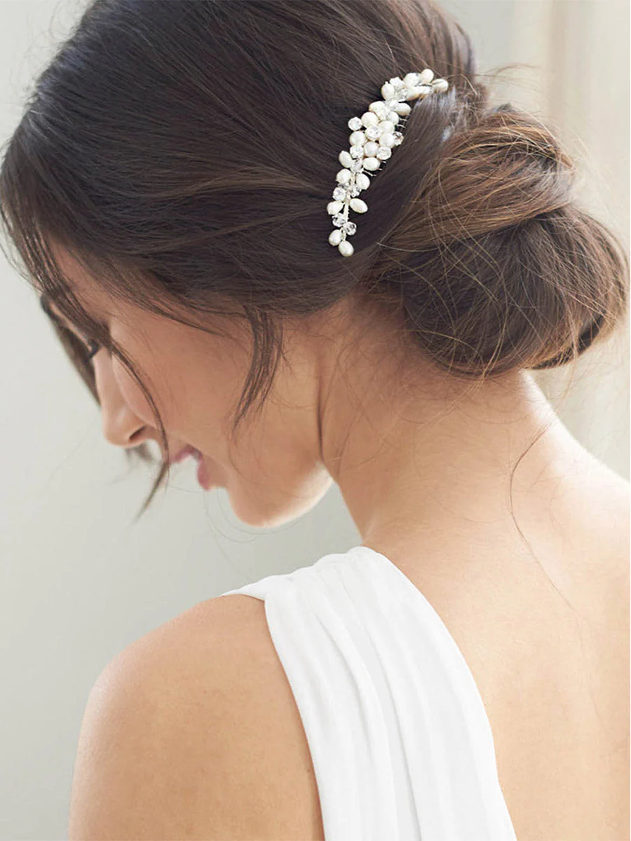 Silver Hair Comb with Pearls and Rhinestones - Image 3