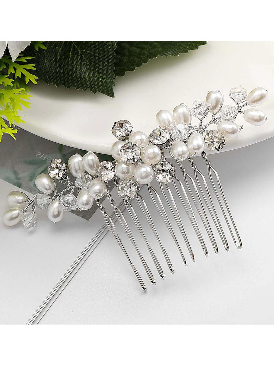 Silver Hair Comb with Pearls and Rhinestones - Image 4