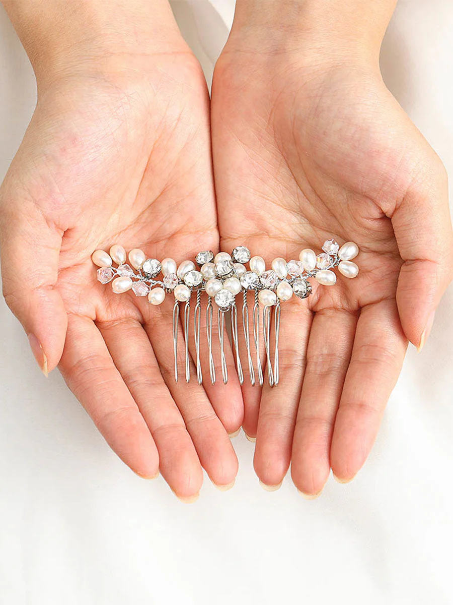 Silver Hair Comb with Pearls and Rhinestones - Image 5