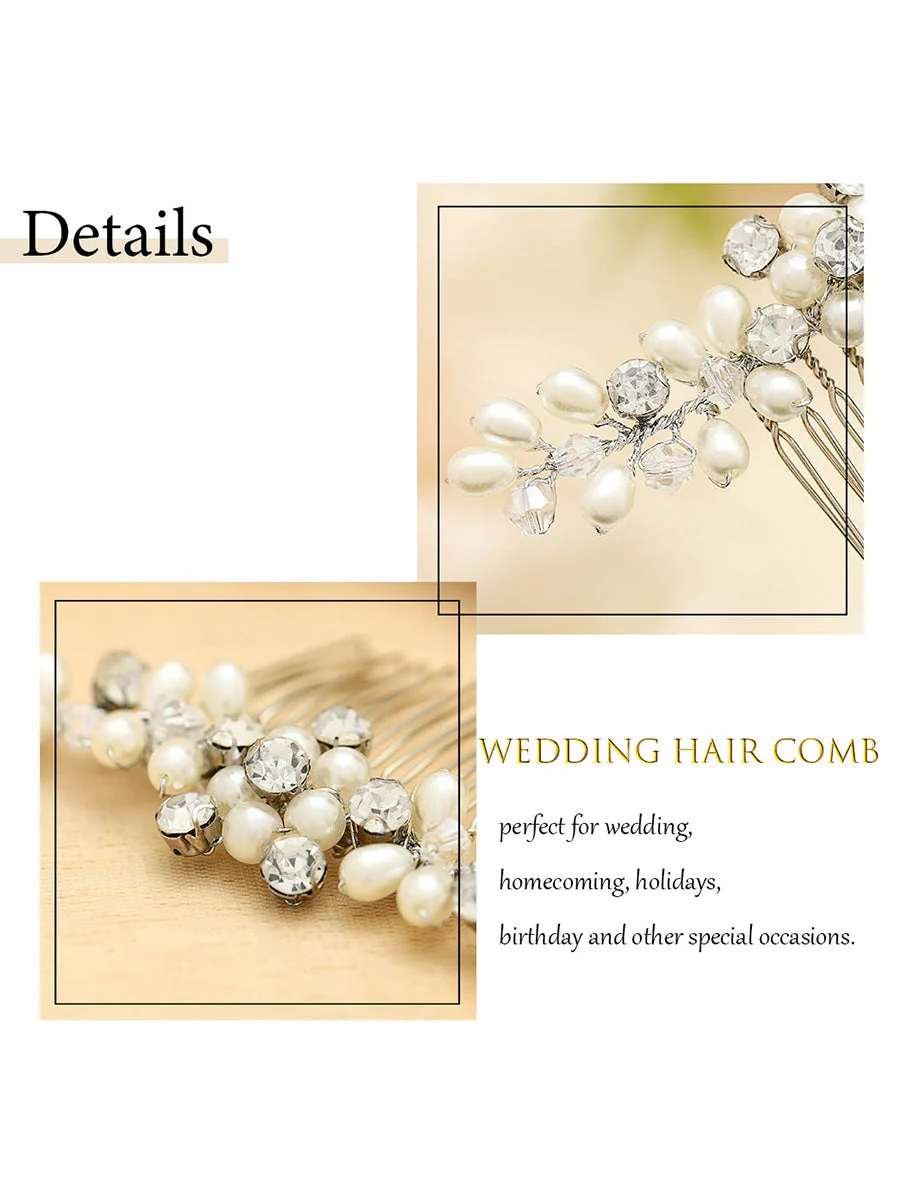 Silver Hair Comb with Pearls and Rhinestones - Image 6