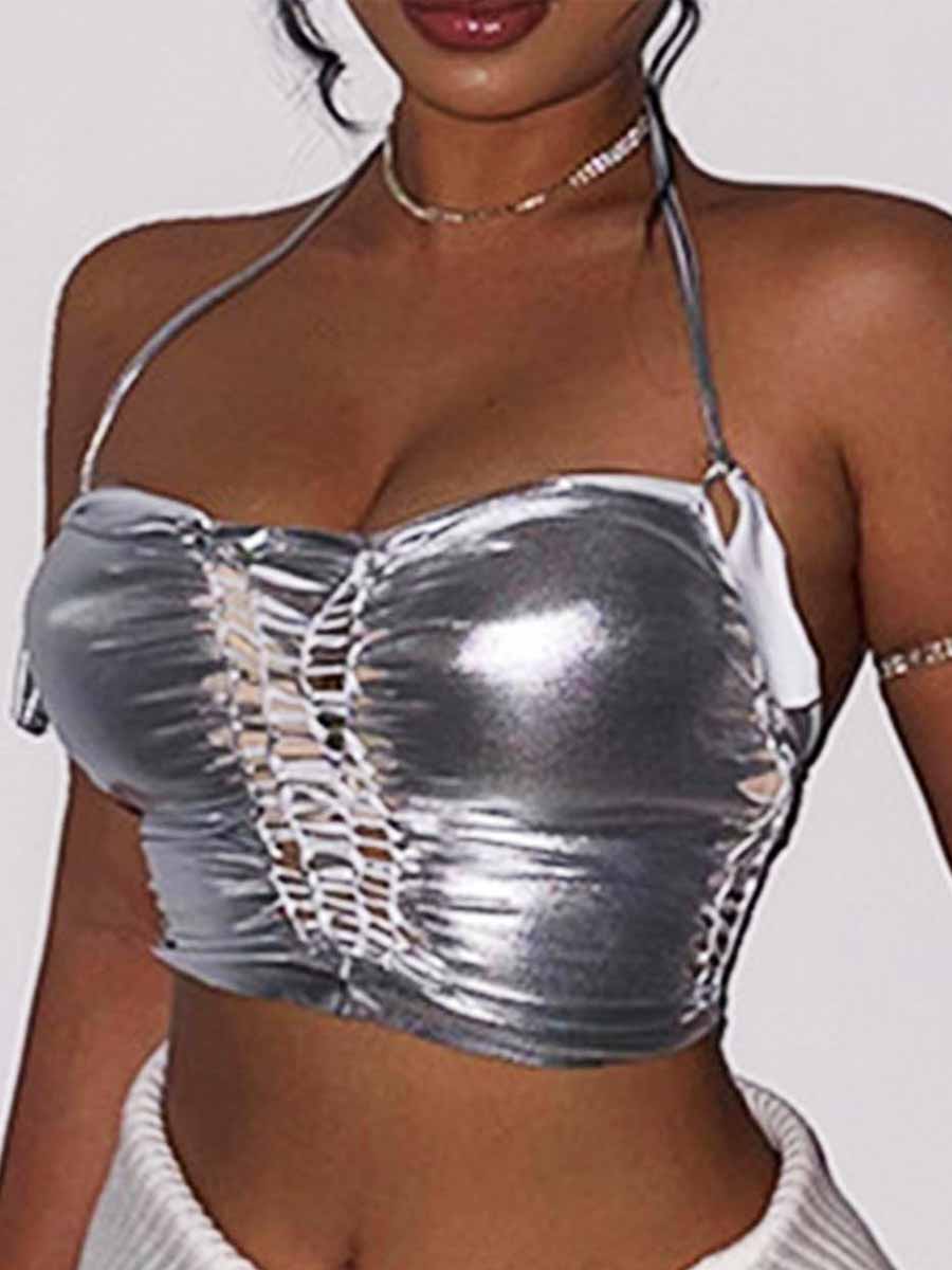 Silver Hollow Reflective Tank Top - Image 4